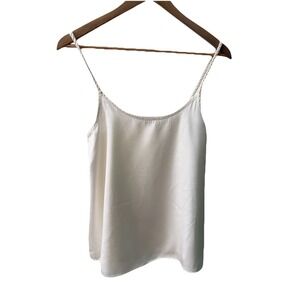 PJ Harlow Cream Daisy Camisole Top sz XS Oversized Braided Straps Satin Rayon